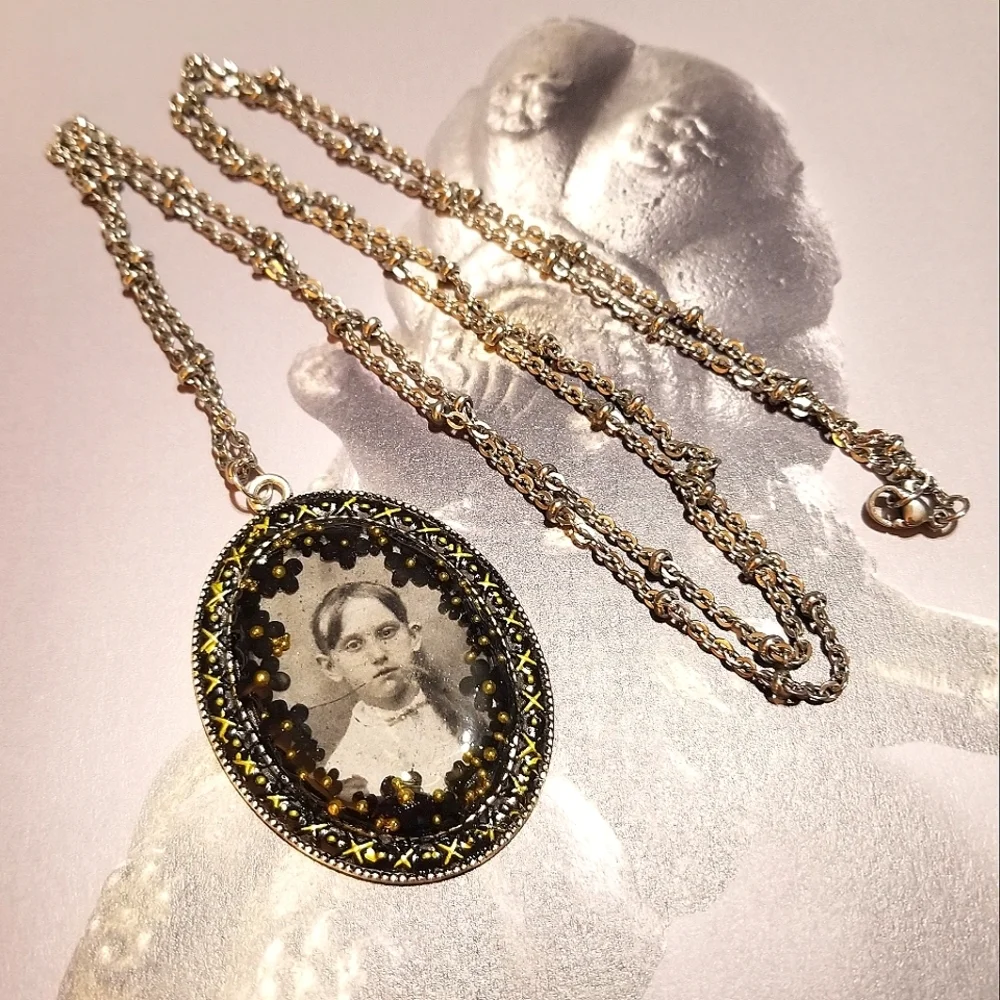 Real VICTORIAN PICTURE MzMax Resin Designs Large Pendant Necklace